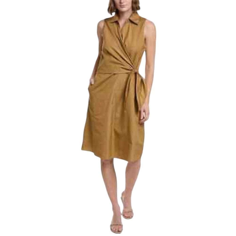 Vince Sleeveless Dress Tie Waist Wrap Shirtdress Size 10 Quiet Luxury Safari - Picture 8 of 9